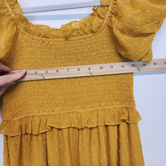 Anthropologie Ruffle Smocked Maxi Dress Size S Dark Yellow Cottage Prairie Boho - Picture 12 of 16